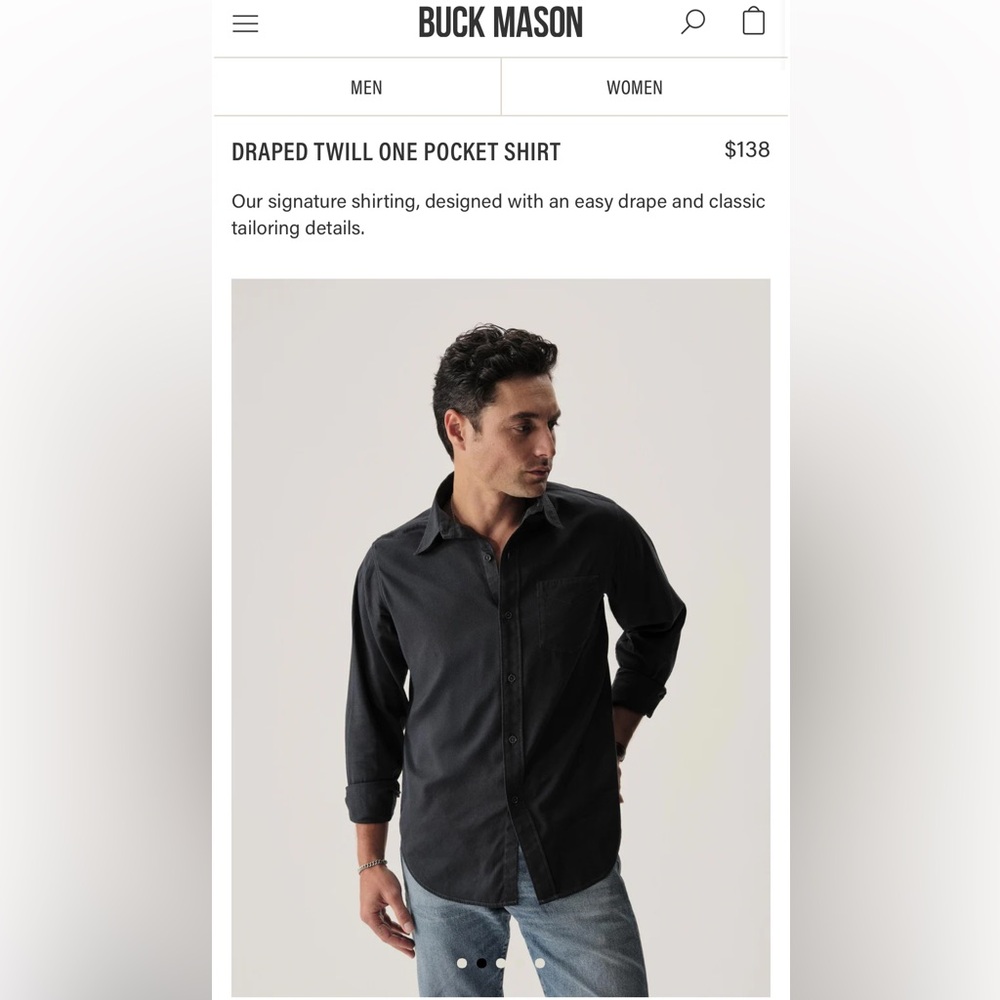 Buck Mason - Draped Twill One Pocket Shirt - Navy / Large - NWT
